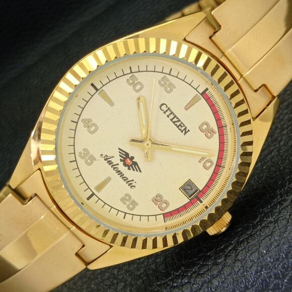 Citizen Other - Vintage 1974 Citizen Automatic Mens Gold Watch W/daydate & Red accents